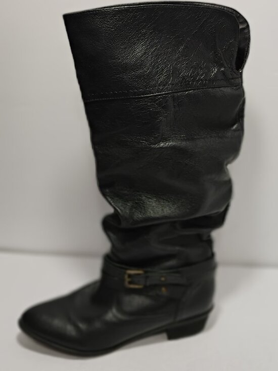 Steve Madden Women Black Leather Knee High Boots Size 8 M - Picture 1 of 11